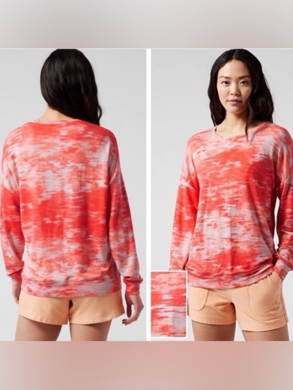 Athleta Butter Soft Orange & White Tie-Dye Sweatshirt